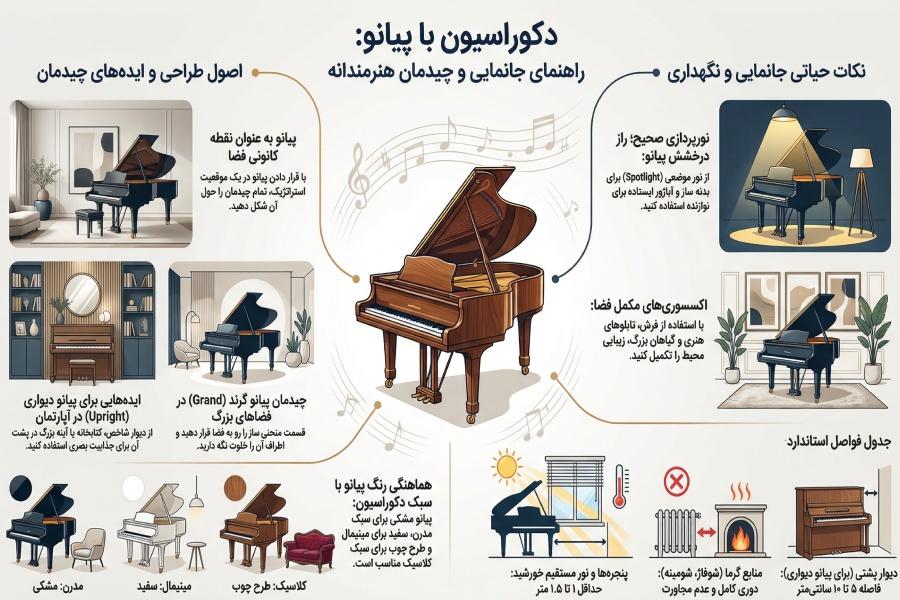 طراحی دیوار پشت پیانو