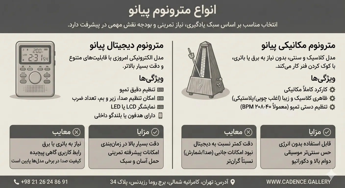 انواع مترونوم - - مترونوم پیانو: راهنمای جامع انتخاب و استفاده برای نوازندگی دقیق